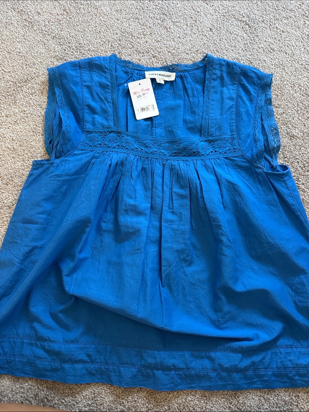 Lucky Brand Cobalt Blue Crochet-Trim Sleeveless TankTop
